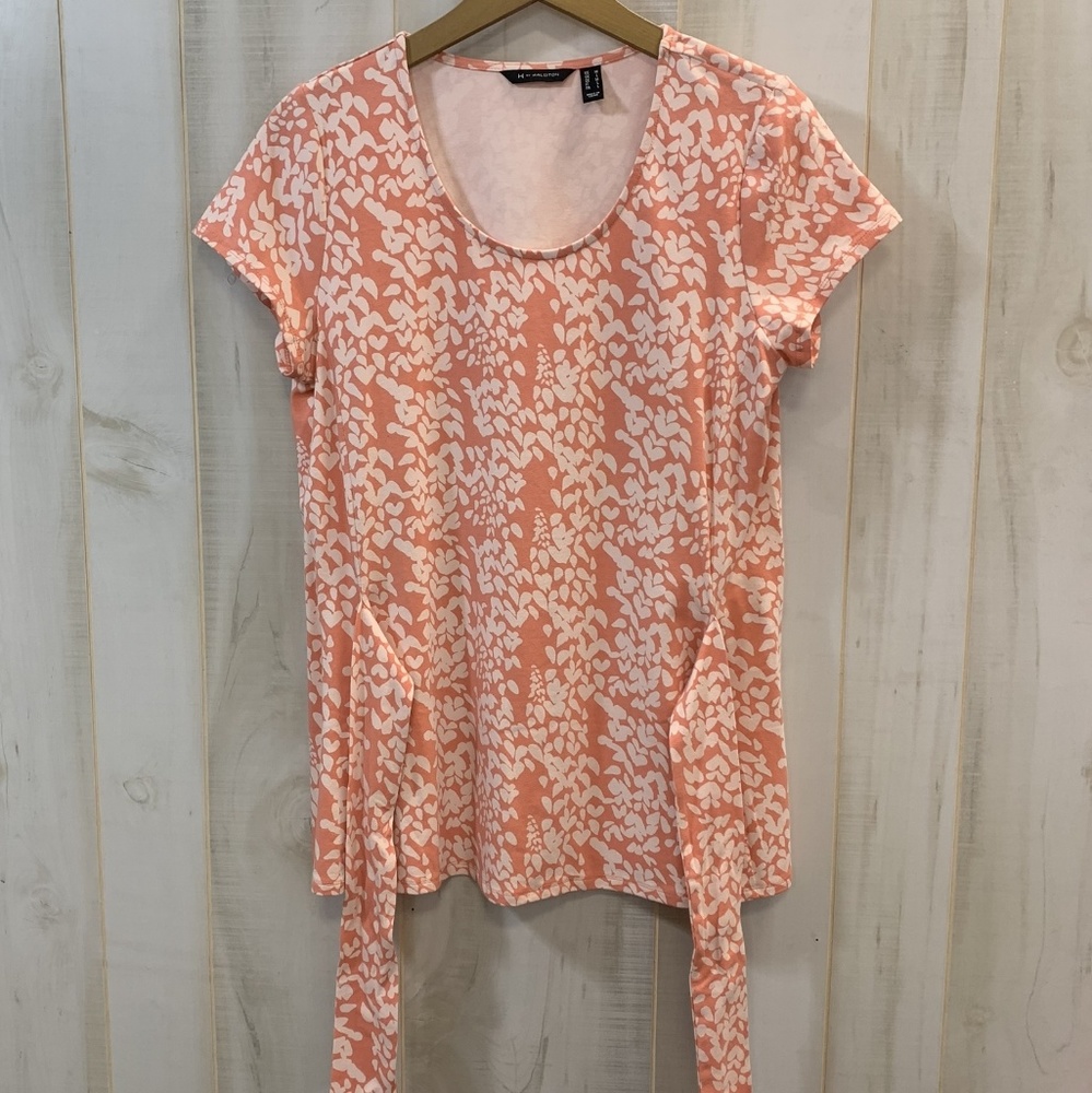 H by Halston Peach White Graphic Print Tie Back M